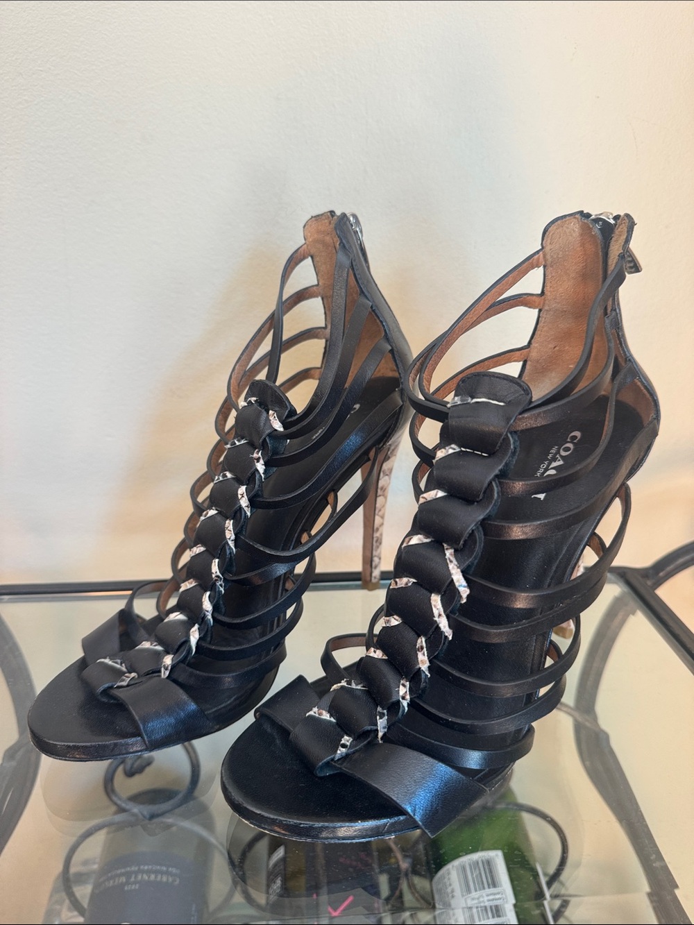Coach Black Strappy Chain-Detail High Heels